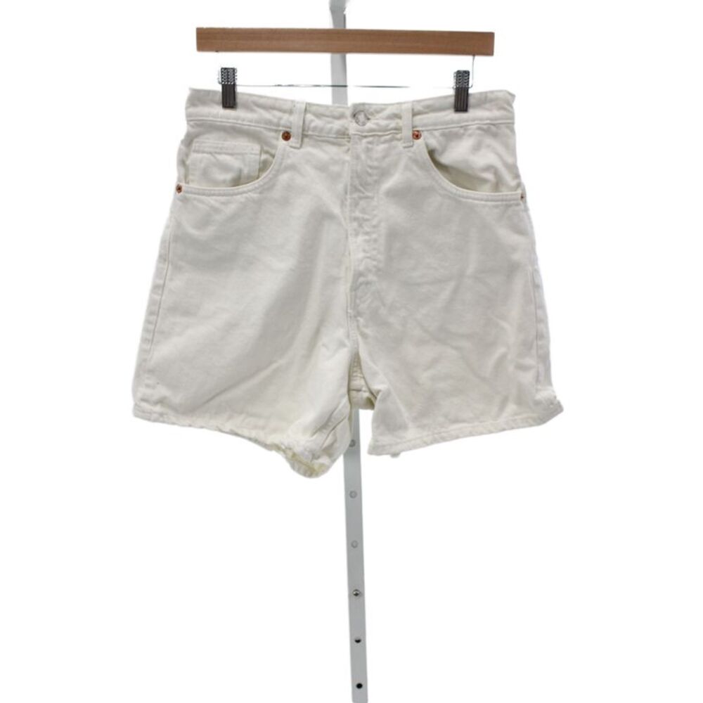Zara Womens Bermuda Shorts White Cotton Logo Size 10